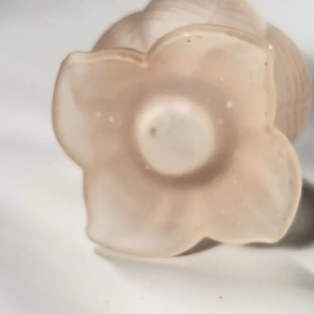 Vtg Tulip/Lotus Candle Holder Frosted Pink Embossed Glass - Leaf Pedestal MCM 3”